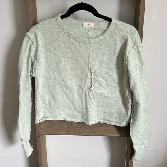 Anthropologie T.LA Cropped Long Sleeve  Crewneck Top Green Size XS - Picture 2 of 8